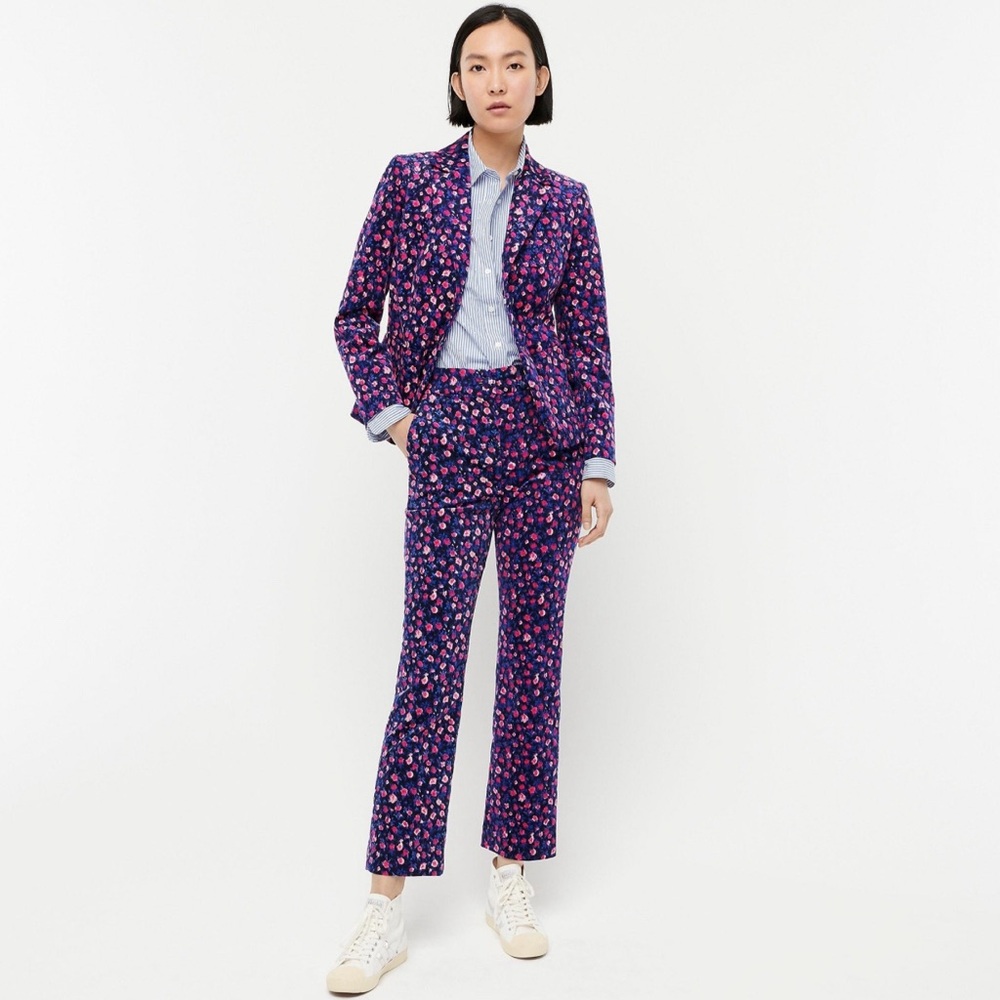 J. Crew Purple Floral Straight-Leg Pants & Blazer Set